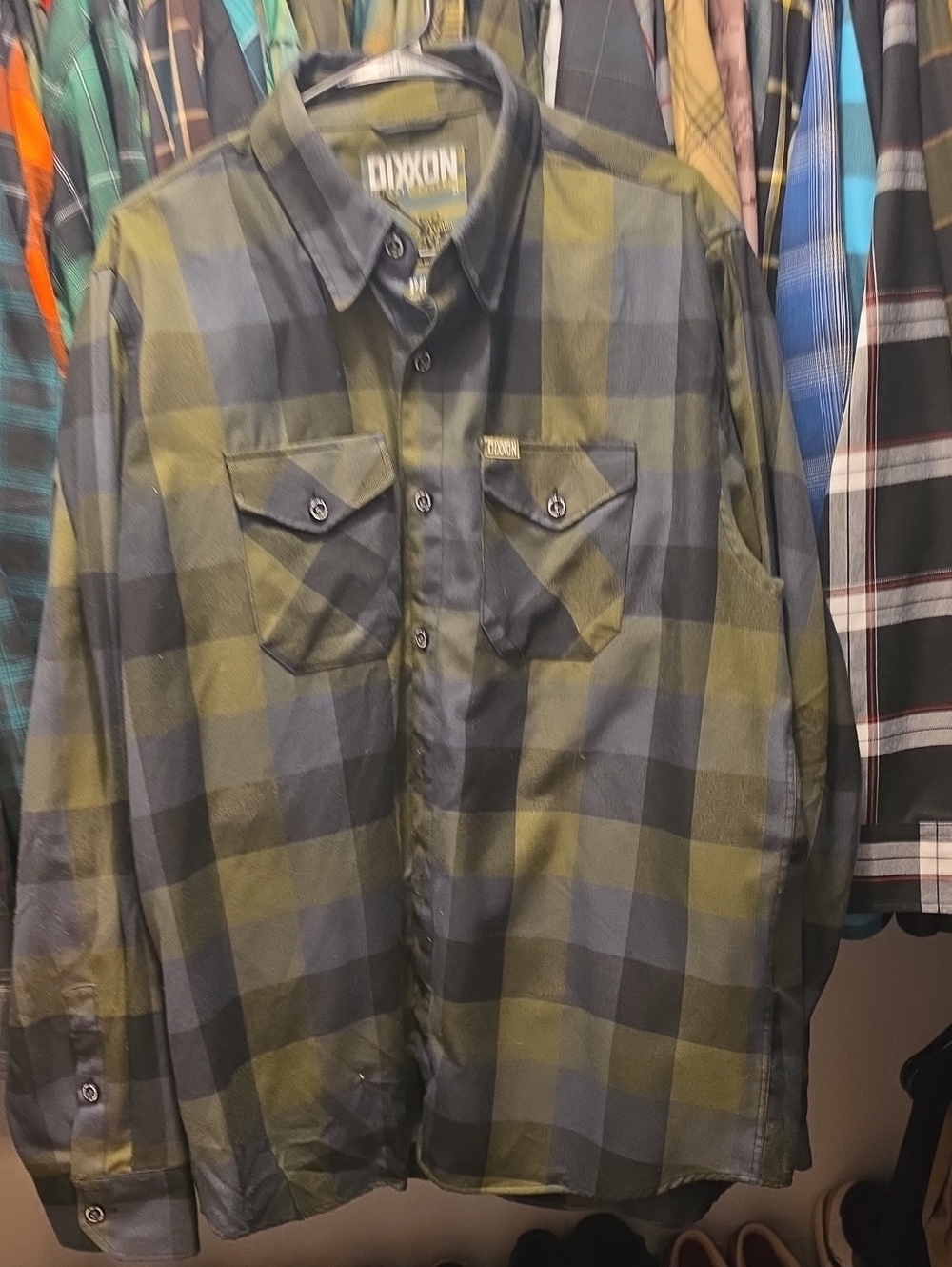 DIXXON The Patton Olive and Gray Plaid Long-Sleeve Button-Up Shirt